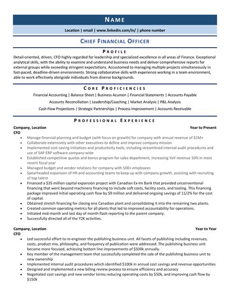 Chief Financial Officer Cfo Resume Example And Template For 2021 Zipjob