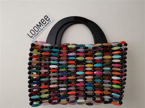 Handmade Beaded Top Handle Handbag With Resin Black Handle Lm By