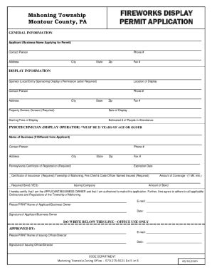 Fillable Online Fireworks Display Permit Application Fee Fax