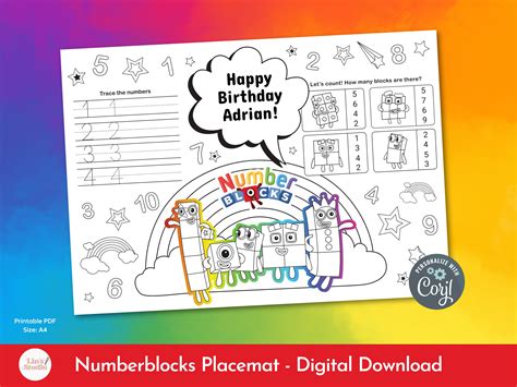 Numberblocks Placemat, Activity & Coloring Sheet, Kids Party Activity ...