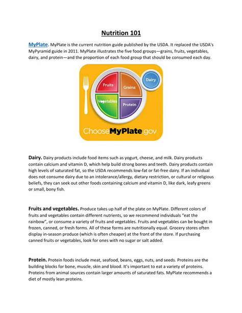 Pdf Nutrition 101 · 2019 11 22 · Nutrition 101 Myplate Myplate Is The Current Nutrition Guide