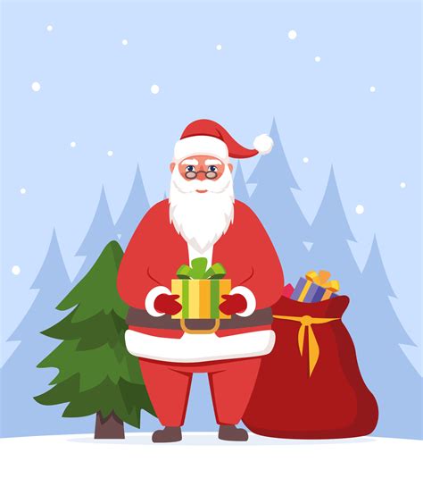 Cute Santa Claus Character With Gift In His Hands Santa Smiling And