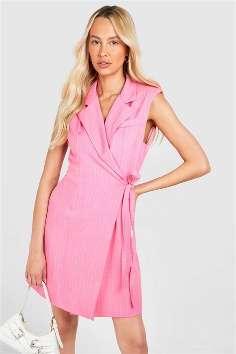 Tall Woven Pinstripe Sleeveless Blazer Dress Boohoo Usa