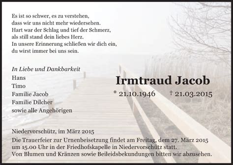 Traueranzeigen Von Irmtraud Jacob Trauer HNA De