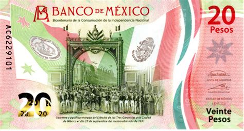 Mexico 20 Pesos 2021 UNC Polymer Banknote P 132 Series AC Paper Money