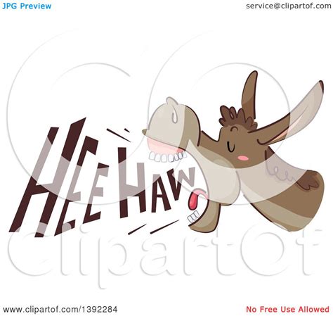 Clipart Of A Donkey Braying With Hee Haw Text Royalty Free Vector