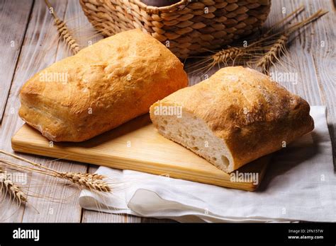 Italian White Bread Loaves Of Ciabatta Stock Photo Alamy