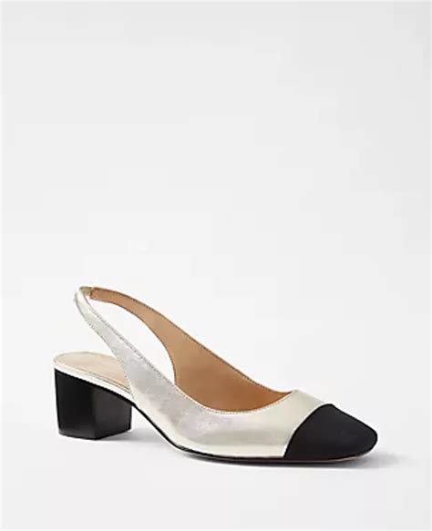 Ann Taylor Metallic Leather Cap Toe Block Heel Slingback Pumps