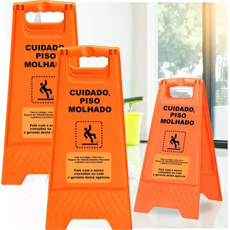 Kit Placa Sinalizadora Cuidado Piso Molhado Cavalete Aviso Mercadolivre