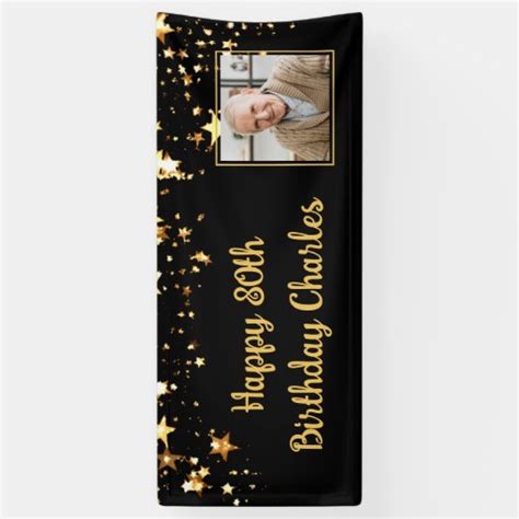 80th or Any Birthday Photo Gold Stars Custom Color Banner | Zazzle