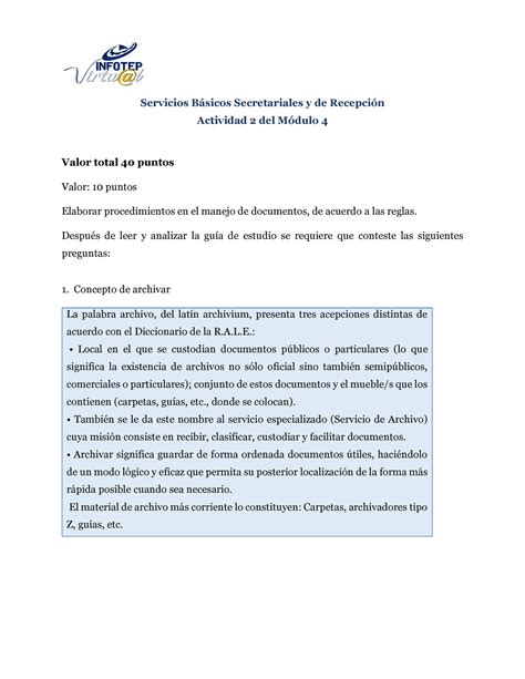 Actividad 2 DEL Modulo 4 Servicios Básicos Secretariales y de