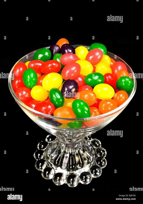 Fruit Jelly Beans In Many Colors In A Glass Bowl On A Black Background