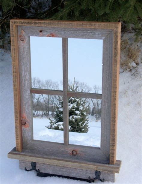 Custom Made Barnwood Framed Mirror With 4 Panes Shelf And Etsy Barn