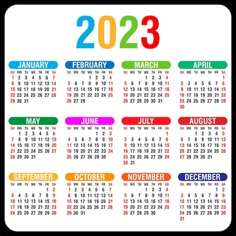 Calendario 2023 Anual La Semana Comienza El Domingo Ilustración Vectorial Vector Premium