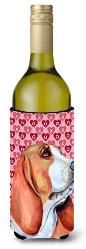 Basset Hound Hearts Love And Valentine S Day Portrait Wine Bottle