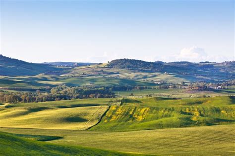 Al Aire Libre Toscano Val D Orcia Colinas Verdes Y Amarillas Foto Premium