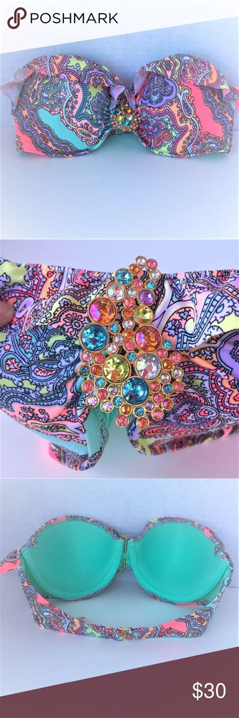 Victorias Secret Jeweled Bandeau Bikini Top 34c Bikinis Bandeau