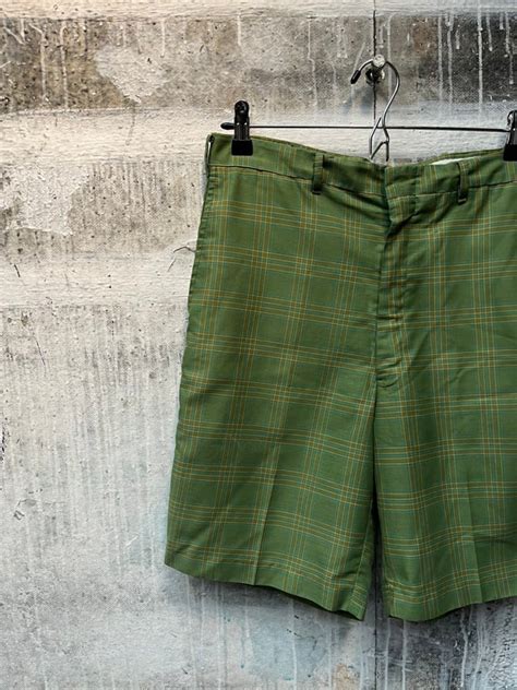 Green Plaid 70s Bermuda Shorts 28 Waist Gem