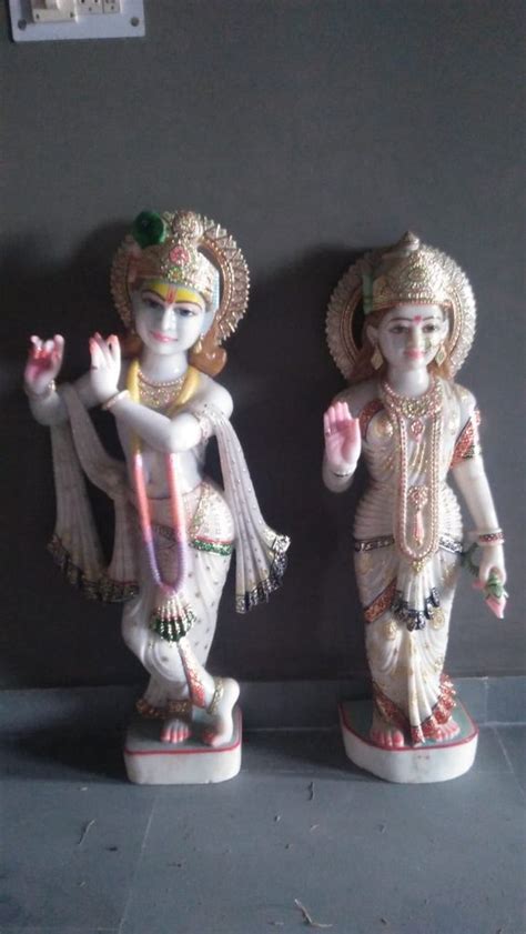 Painted Hindu Marble Radha Krishna Statues For Worship Size 3 Feet