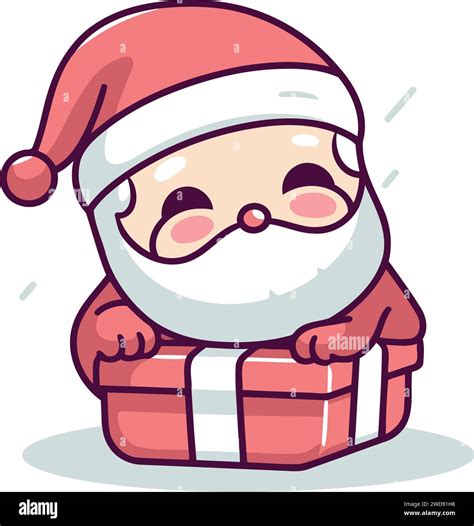 Santa Claus Holding A Gift Box Cute Cartoon Character Vector