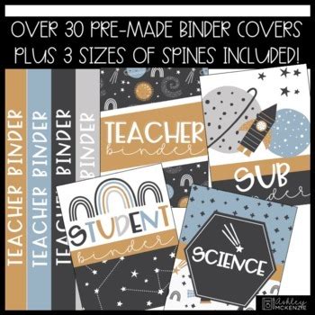 Space Decor Teacher Planner Binder Covers Spines Editable