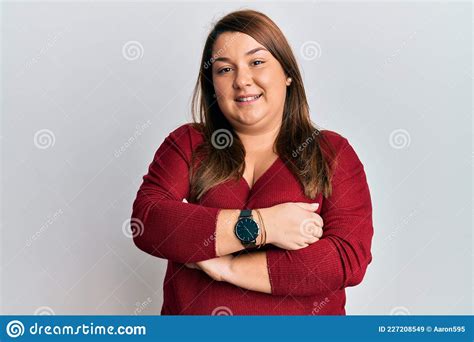 Beautiful Brunette Plus Size Woman Wearing Casual Clothes Happy Face