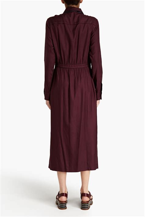 Gabriela Hearst Lowell Leather Trimmed Silk Twill Midi Shirt Dress