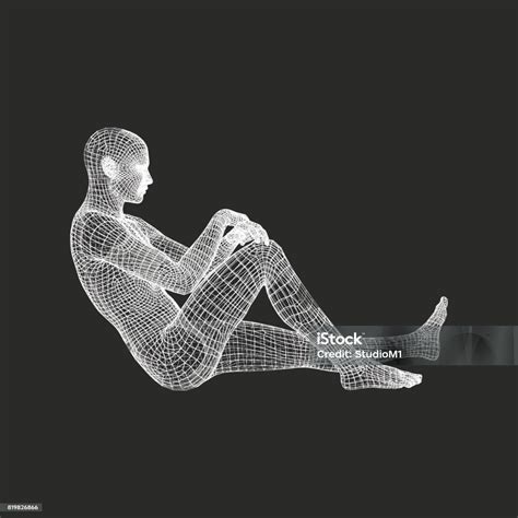 pria beradu pose thinker model   man desain geometris model kawat