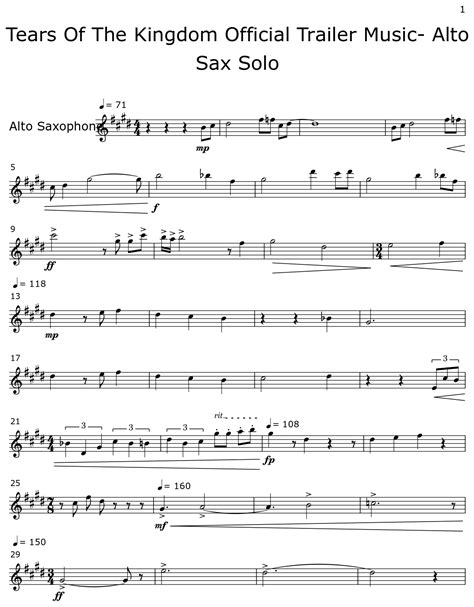 Tears Of The Kingdom Official Trailer Music- Alto Sax Solo - Sheet music for Alto Saxophone