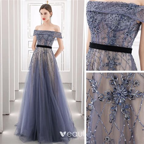 High End Navy Blue Dancing Prom Dresses 2021 A Line Princess See