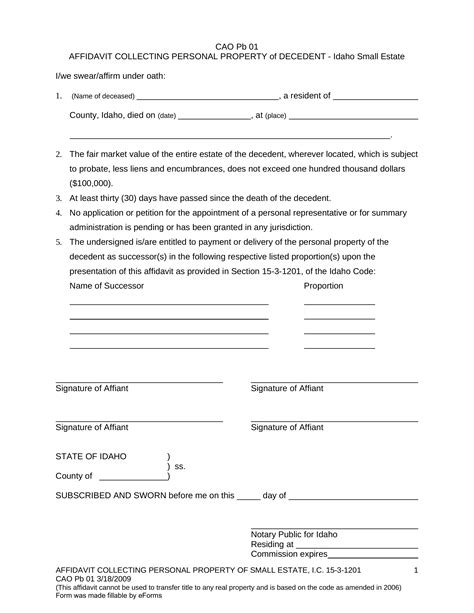 Free Printable Small Estate Affidavit Form - Printable Templates
