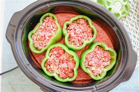 Slow Cooker Stuffed Peppers With Ground Beef And Rice Recipe