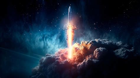 Premium AI Image Space Rocket And Rocket Launch In The Sky