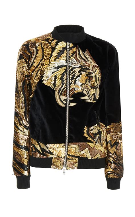 Balmain Tiger Embroidered Bomber Jacket In Multi Modesens