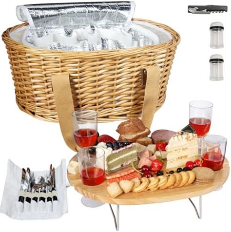 Hap Tim Wicker Picnic Basket Set For 4 With Mini Folding Wine Picnic