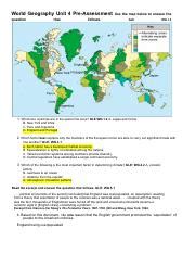 Europe Pre Assessment Pdf World Geography Unit Pre Assessment