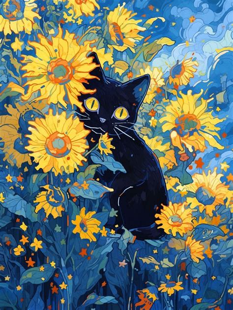 Pintar Por Numeros Adultos Gato Cielo Estrellado Girasol Diy Completo