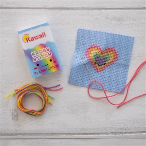 Kawaii Rainbow Heart Mini Cross Stitch Kit Best Friend Gift Etsy Uk