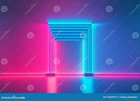 3d Neon Room With Pink Blue Light Futuristic Abstract Background Neon