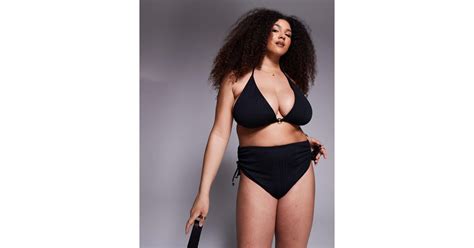 ASOS Asos Design Curve Tayla High Apex Triangle Bikini Top With Gold Bead Trim In Black Lyst