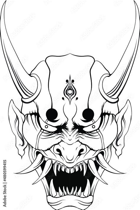 Ilustration Vector Graphic Of Line Art Oni Mask Stock Vector | Adobe Stock