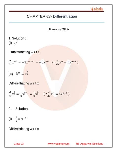 RS Aggarwal Class 11 Solutions Chapter 28 Differentiation