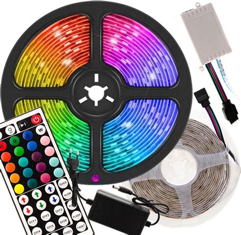 TAŚMA LED 5050 RGB BIAŁY WODOODPORNA 5m PILOT TAŚMA LED SMD 5050