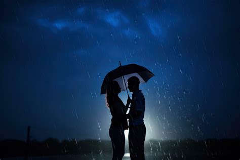 Couple Kissing In The Rain Silhouette