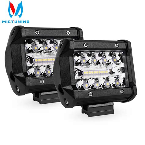 MICTUNING 2PCS 4 Inch LED Work Light Bar Triple Row For Driving Offroad