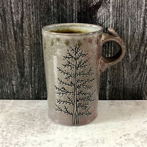 Pottery Mug Pine Tree Mug Handmade Coffee Mug Earthy Mug Etsy