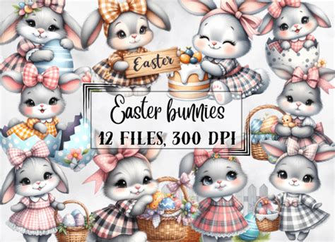 Easter Clipart, Easter Bunnies Clipart Graphic by AnetArtStore · Creative Fabrica