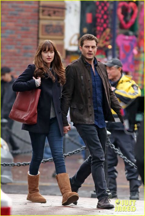 Jamie Dornan Dakota Johnson Hold Hands To Reshoot Fifty Shades