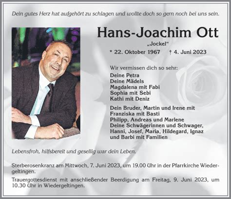 Traueranzeigen Von Hans Joachim Ott Allg Uer Zeitung