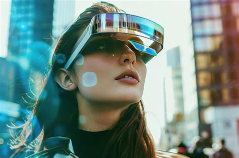 Premium Photo Woman Wearing Futuristic Ar Glasses